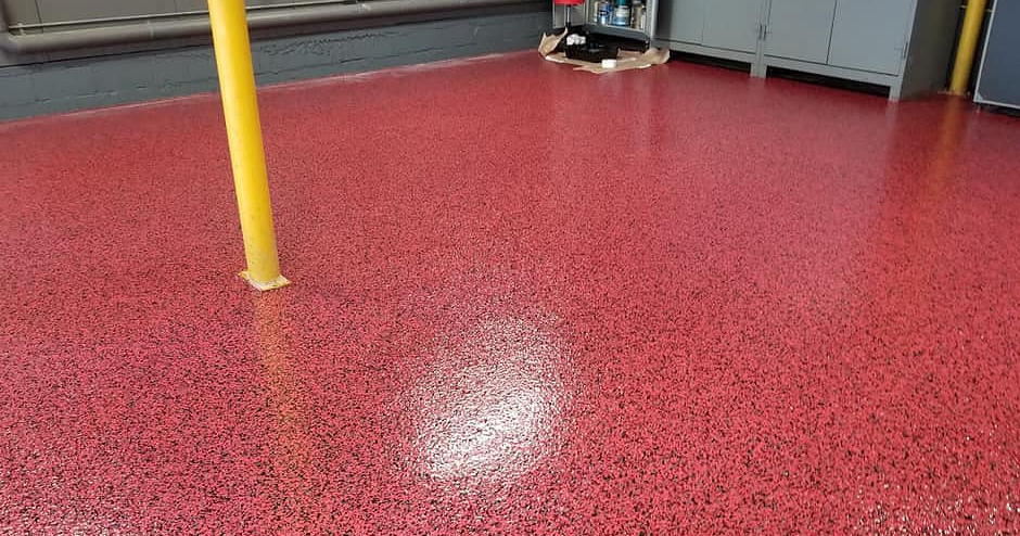 Red flake floor in a commercial shop
