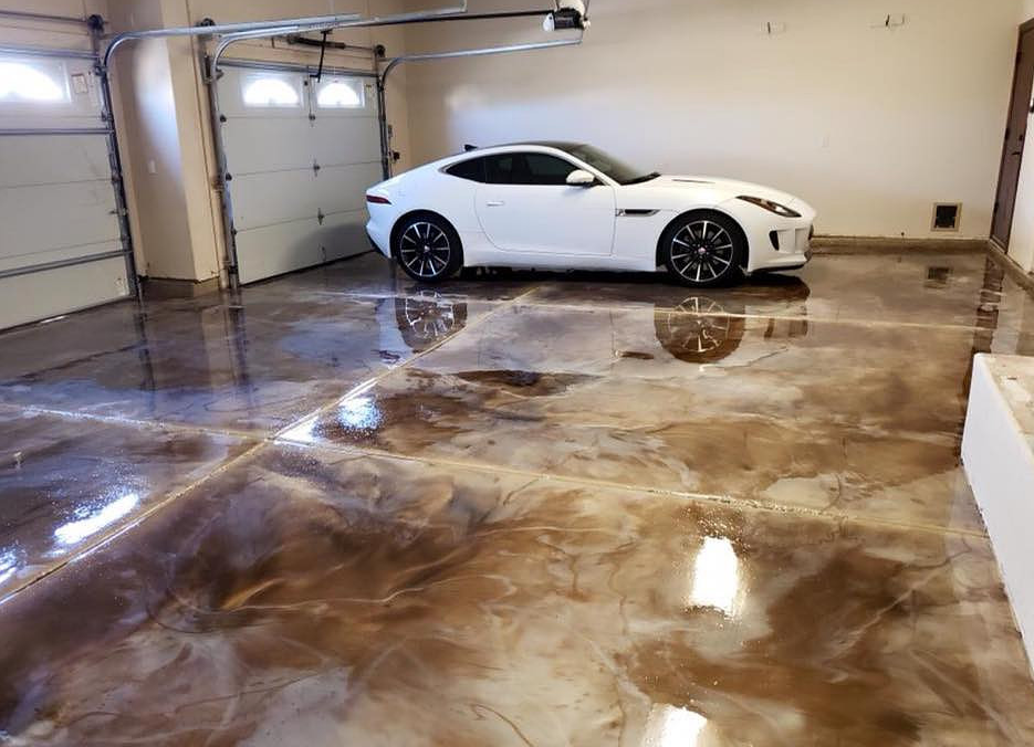Bronze metallic epoxy garage floor
